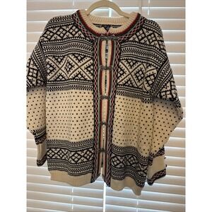 Dale Of Norway Sweater Women 48 S White Black Wool Knit Pewter Button Winter Ski